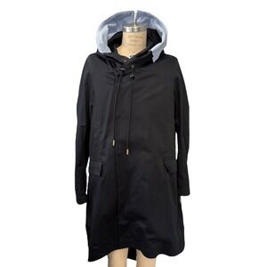 OFF WHITE Black Hooded Long Parka Jacket Unisex S Oversized Outerwear